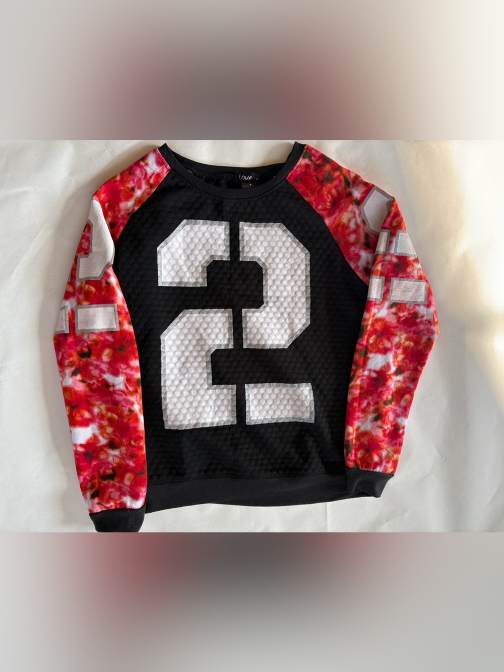 "Varsity" Style Pullover Sweatshirt with Floral Design - Size M